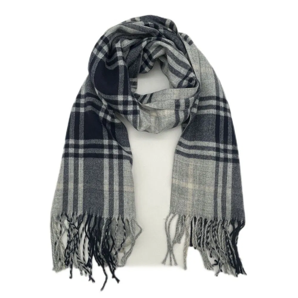 Adults Unisex Wool and Acrylic Classical Checked Woven Scarf with Fringe